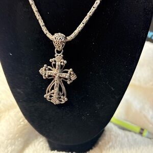 Sarda Sterling Silver 925 Cross Pendant Necklace Bali Artisan 20 inch